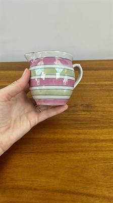 Beautiful Little Vintage Art Deco Lusterware Pink and Green Stripped Creamer view 4