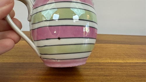 Beautiful Little Vintage Art Deco Lusterware Pink and Green Stripped Creamer view 5