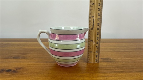Beautiful Little Vintage Art Deco Lusterware Pink and Green Stripped Creamer view 8
