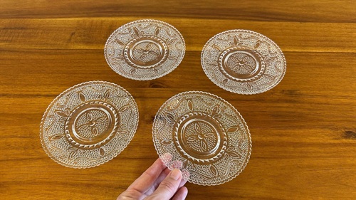 Vintage Federal Glass Heritage Clear Glass Plates (SET of 4) 1950's Dinnerware 8" Luncheon Plate view 1