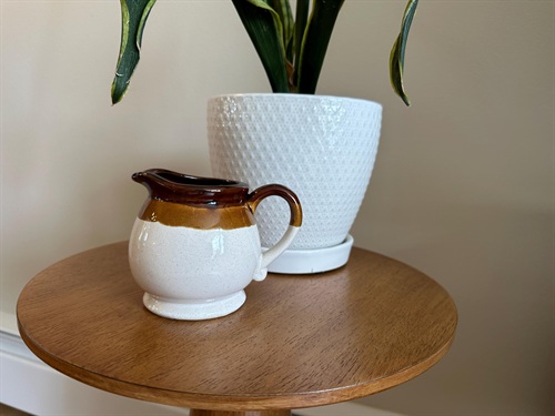 MCM Vintage 1970 Tricolor Glaze Stoneware Ceramic Pottery Creamer view 2