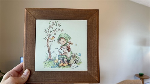Vintage Wall Plaque Cute Girl Reading | Vintage Kitsch Decor | Retro Art view 3