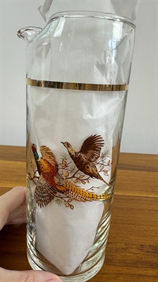 Vintage MCM Martini Pitcher - Mid-Century Pheasants Pitcher- West Virginia Glass Specialty view 9