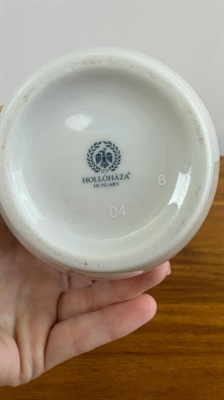 Vintage Hollohaza Hungary Porcelain Vase White with Gold Trim and Green Floral Pattern view 5