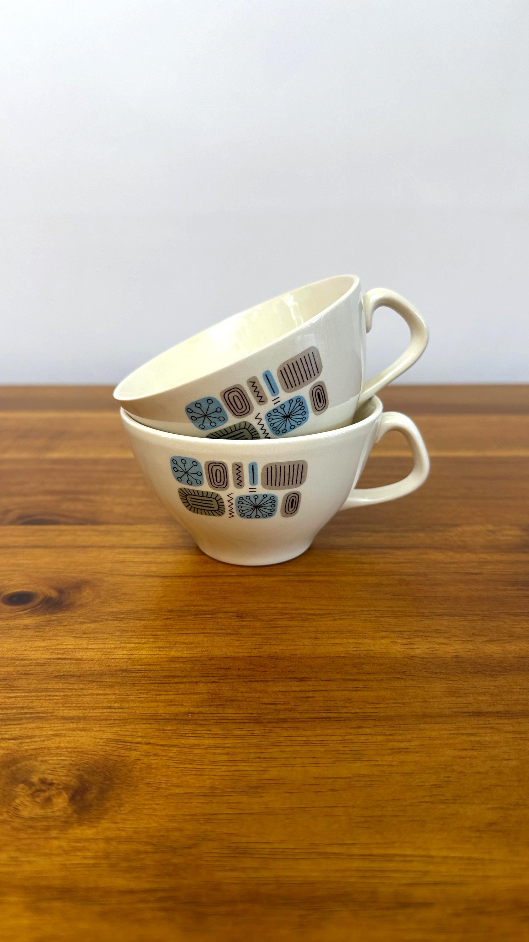 Mid Century Modern Atomic Tea Cups- Retro Vintage Temporama by Canonsburg SET OF 2