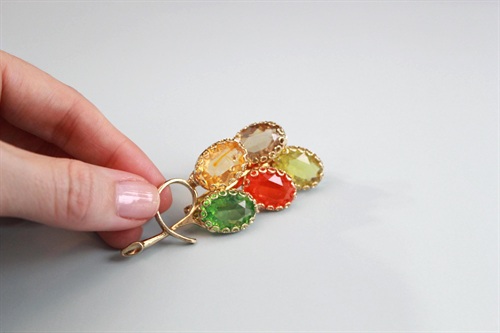 Vintage Fruit Salad Brooch-Floral Vintage Pin with Glass Stones in Gold Tone Setting view 1