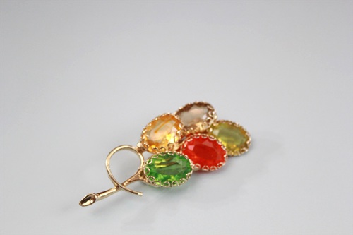Vintage Fruit Salad Brooch-Floral Vintage Pin with Glass Stones in Gold Tone Setting view 2