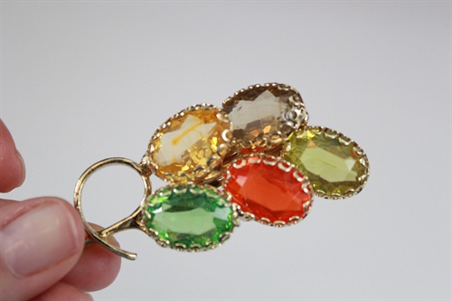 Vintage Fruit Salad Brooch-Floral Vintage Pin with Glass Stones in Gold Tone Setting view 3