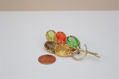 Vintage Fruit Salad Brooch-Floral Vintage Pin with Glass Stones in Gold Tone Setting view 10