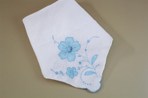 Vintage Handkerchief Handmade in Madeira Spain | White Hankie with Embroidered Blue Flower | Unused Vintage view 8