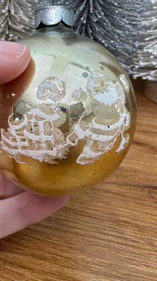 Vintage Mercury Glass Stenciled Ornament -  Gold Santa Claus Merry Christmas view 3