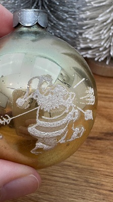 Vintage Mercury Glass Stenciled Ornament -  Gold Santa Claus Merry Christmas view 6
