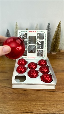 Vintage Mercury Glass Christmas Ornaments - 8 Red Holly Decorations Made in U.S.A - 1960's view 1