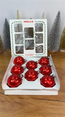 Vintage Mercury Glass Christmas Ornaments - 8 Red Holly Decorations Made in U.S.A - 1960's view 2