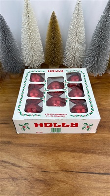 Vintage Mercury Glass Christmas Ornaments - 8 Red Holly Decorations Made in U.S.A - 1960's view 3