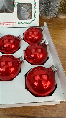 Vintage Mercury Glass Christmas Ornaments - 8 Red Holly Decorations Made in U.S.A - 1960's view 6