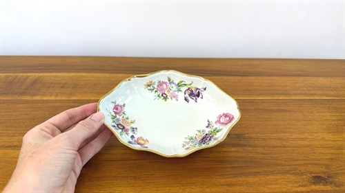 Vintage Trinket Tray, Jewelry Dish- Floral with Gold Rim- Limoges France view 1