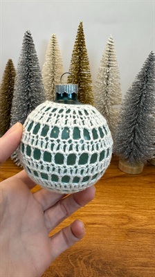 Vintage Crocheted Shiny Brite Ornament - Unsilvered Glass with Cochet Net Cover- Made in U.S.A. view 2
