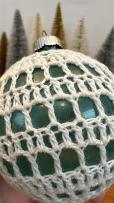 Vintage Crocheted Shiny Brite Ornament - Unsilvered Glass with Cochet Net Cover- Made in U.S.A. view 6