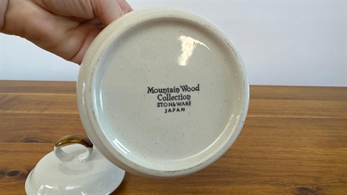 Vintage Stoneware Creamer and Sugar Bowl- Retro Neutral Colors-  Mountain Wood Collection 1970's Japan view 7