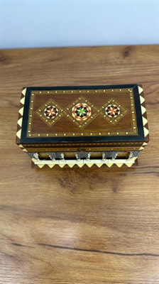 Vintage Spanish Inlaid Wood Marquetry Music Box - Alhambra Palace Architectural Model -Reuge Musical Jewelry Box view 8