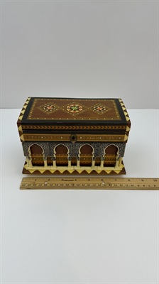 Vintage Spanish Inlaid Wood Marquetry Music Box - Alhambra Palace Architectural Model -Reuge Musical Jewelry Box view 10