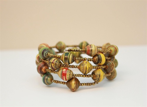 Vintage Wrap Bracelet - Wire Wrap Stacked Bracelet Boho Chic- Handcrafted Rolled Paper Beads view 3