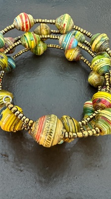 Vintage Wrap Bracelet - Wire Wrap Stacked Bracelet Boho Chic- Handcrafted Rolled Paper Beads view 6