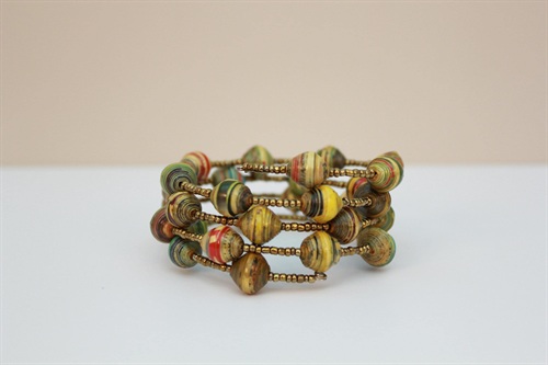 Vintage Wrap Bracelet - Wire Wrap Stacked Bracelet Boho Chic- Handcrafted Rolled Paper Beads view 10