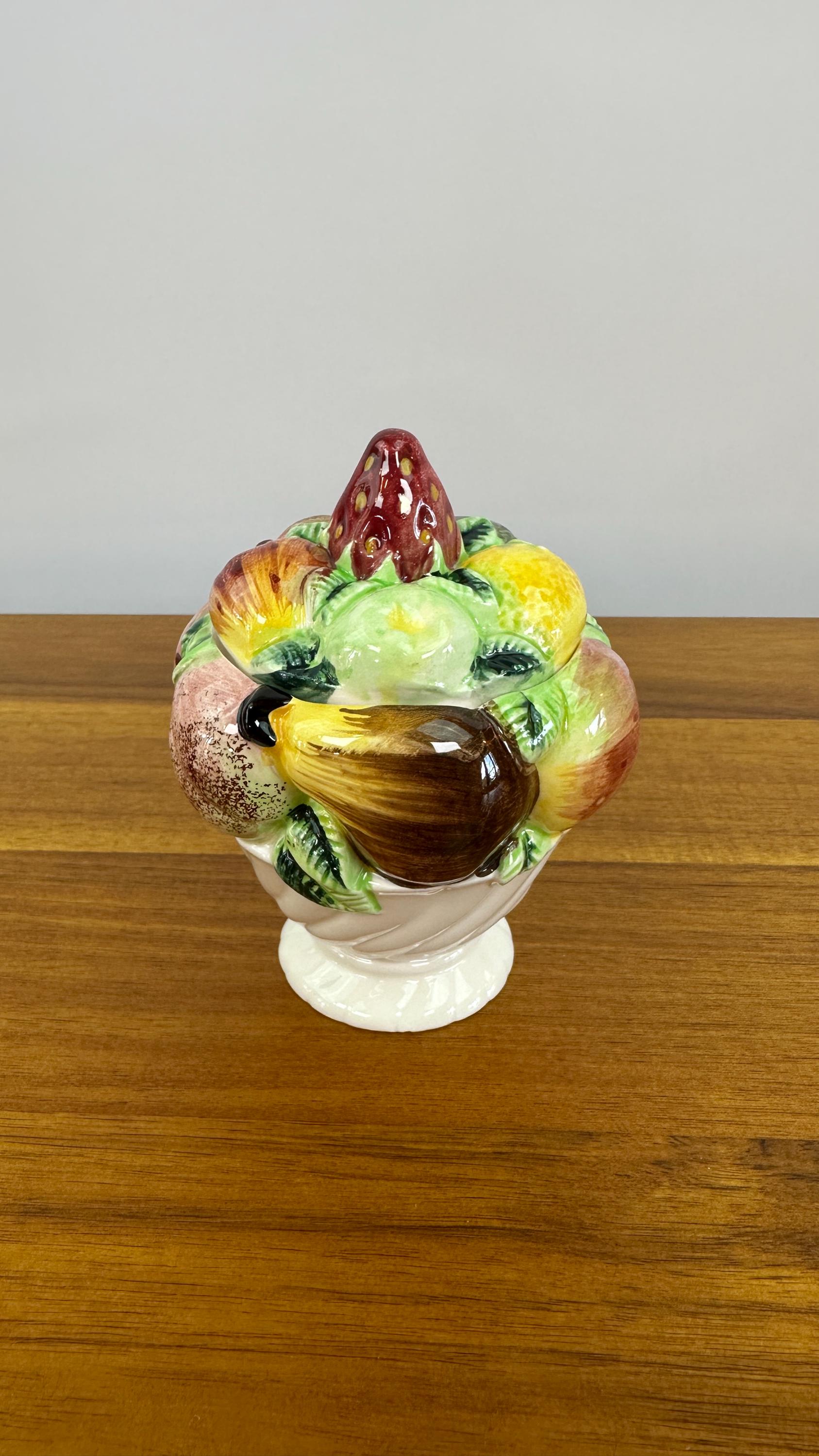 Vintage 1950's Jam Jar, Sugar Dish-  Mid-Century Lefton  Porcelain Hand Painted Container