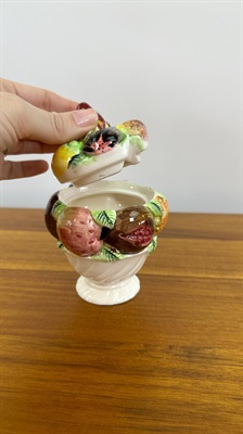 Vintage 1950's Jam Jar, Sugar Dish-  Mid-Century Lefton  Porcelain Hand Painted Container view 9