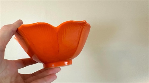 Vintage Orange Ceramic Lotus Bowls - Set of 2 Mid Century Modern Rice Bowls view 4