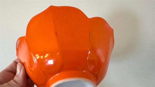 Vintage Orange Ceramic Lotus Bowls - Set of 2 Mid Century Modern Rice Bowls view 6