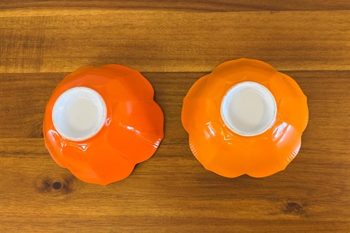 Vintage Orange Ceramic Lotus Bowls - Set of 2 Mid Century Modern Rice Bowls view 7