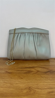 Vintage Clutch Purse -Grey Faux Leather Purse Convertible Gold Chain Strap- Evening Bag view 2