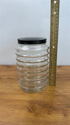 Vintage Sellers Hoosier Beehive Glass Canister - Depression Glass Jar Ribbed view 3