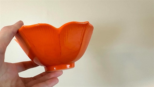 Vintage Orange Ceramic Lotus Bowls - Set of 2 Mid Century Modern Rice Bowls view 4