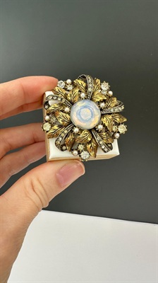 Vintage Arthur Pepper Brooch | Jelly Belly White Cabochon and Rhinestones view 3