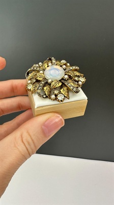 Vintage Arthur Pepper Brooch | Jelly Belly White Cabochon and Rhinestones view 4
