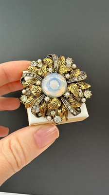 Vintage Arthur Pepper Brooch | Jelly Belly White Cabochon and Rhinestones view 5