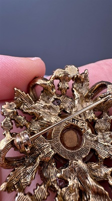 Vintage Arthur Pepper Brooch | Jelly Belly White Cabochon and Rhinestones view 6