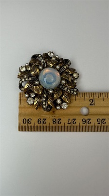 Vintage Arthur Pepper Brooch | Jelly Belly White Cabochon and Rhinestones view 8