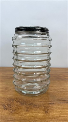 Vintage Sellers Hoosier Beehive Glass Canister - Depression Era Ribbed Glass Jar view 1