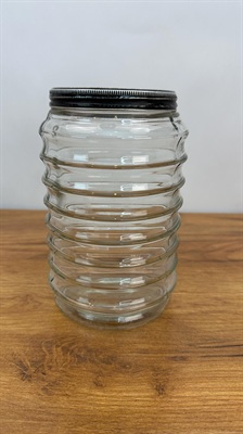 Vintage Sellers Hoosier Beehive Glass Canister - Depression Era Ribbed Glass Jar view 2
