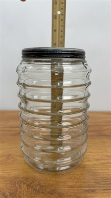 Vintage Sellers Hoosier Beehive Glass Canister - Depression Era Ribbed Glass Jar view 4