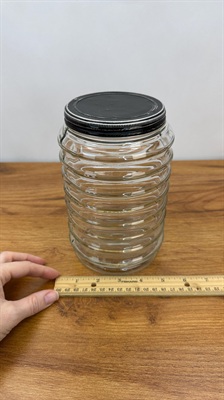 Vintage Sellers Hoosier Beehive Glass Canister - Depression Era Ribbed Glass Jar view 5