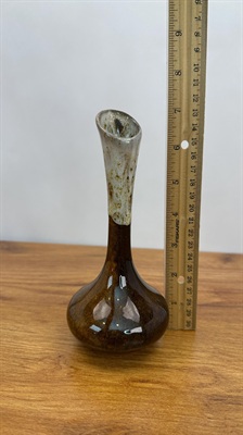 Vintage Mid- Century Bud Vase | Anna Van Briggle Brown Drip Glaze Vase 7" view 2