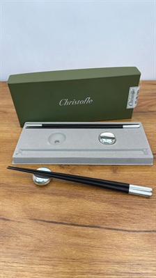 Vintage Christofle Chopsticks with Chopstick Rests | Silver- Plated Ebony Wood SET OF 2 view 1