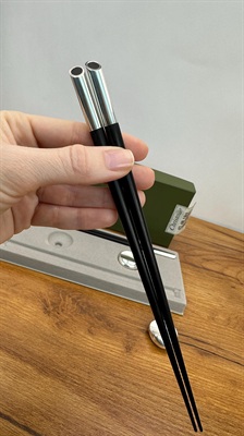 Vintage Christofle Chopsticks with Chopstick Rests | Silver- Plated Ebony Wood SET OF 2 view 4