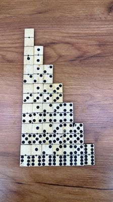 Antique Domino Set | Vintage Bone Dominoes Brass Pinned Ebony | Complete 28 Piece Set- NO BOX view 1